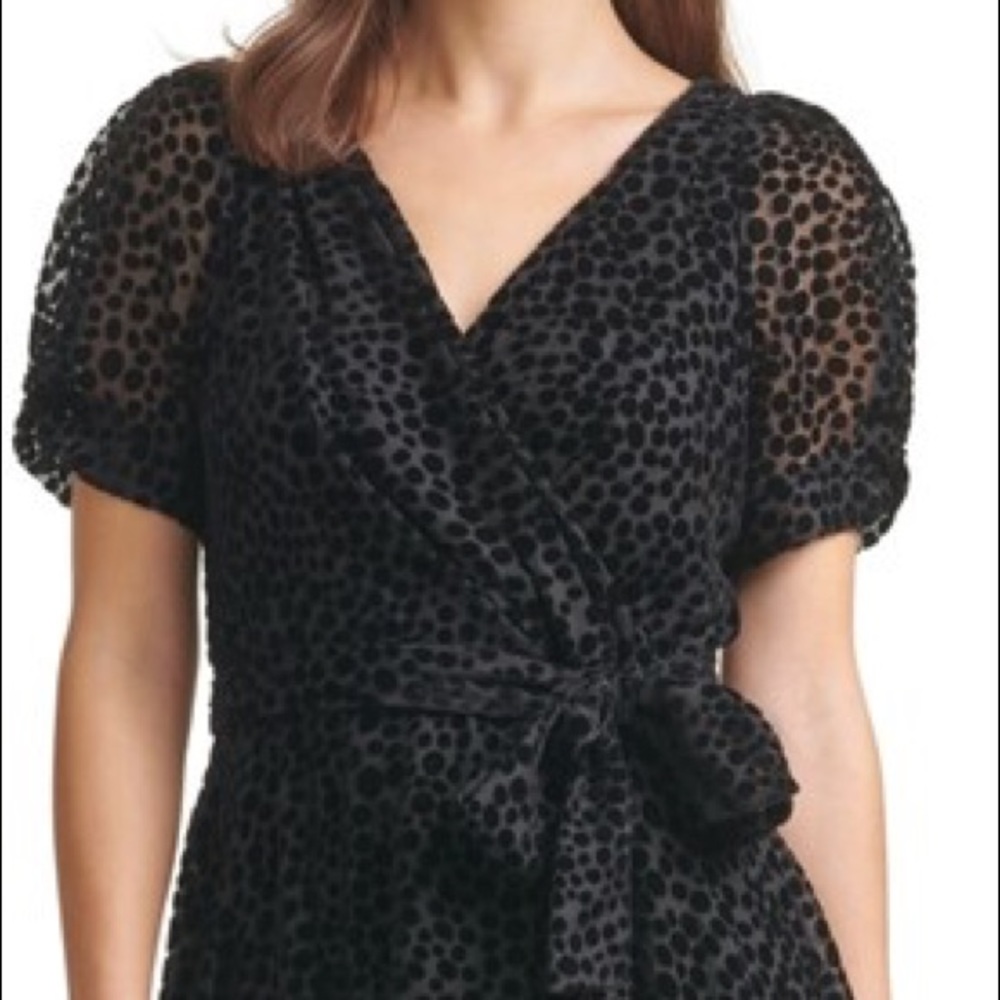DKNY velvet polka dot fit and flare wrap dress
